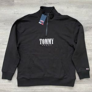 Tommy Jeans  Mens  Logo Black 1/4 Zip Sweatshirt  Size XL
